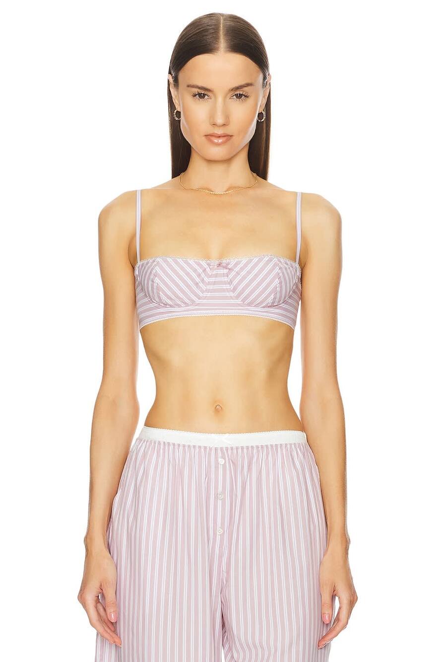 Helsa Wide Stripe Poplin Bra Mauve Stripe Underwire Bralette Size S